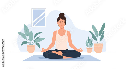 Wallpaper Mural Meditating Woman In Lotus Position Achieving Inner Calm And Mindfulness Torontodigital.ca