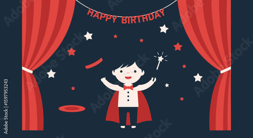 Magical Birthday Celebration With A Cartoon Boy And Festive Decorations