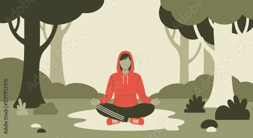 Mindful Meditation Practice In Nature For Wellness And Inner Peace Concept
