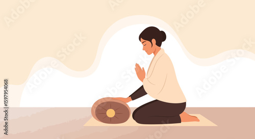 Mindful Practice Meditating Woman Seeking Balance Spiritual Wellness and Serenity