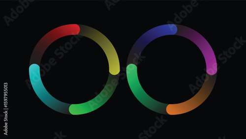 Glowing Gradient Circular Ring Design On Dark Background Or Colorful Neon Circle Segments or Vibrandt Lignt Ring Illustration