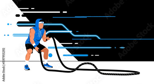 Modern Intense Battle Ropes Workout Graphic With Dynamic Futuristic Background
