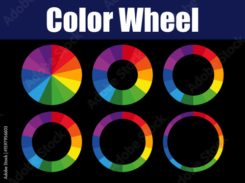 Animated Circular Rainbow Charts in Gradient Color Wheel. Six circular rainbow charts animate with color flow, segment expansion, and rotation effects.
