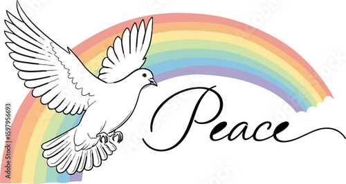 Peace Dove with Rainbow Vector Illustration
