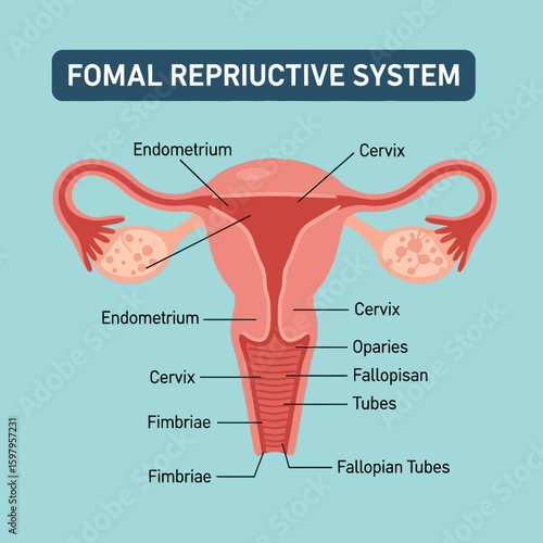 Female Reproductive System: A detailed and informative illustration of the female reproductive system, clearly labeled to depict its intricate anatomy and function.