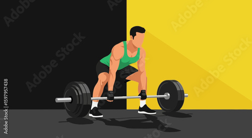 Muscular Man Preparing To Lift Heavy Barbell During Weight Training Exercise