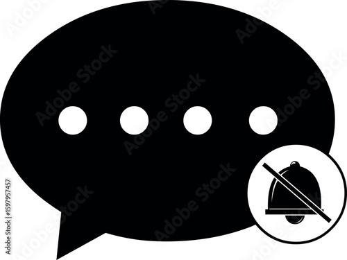 vector illustration black and white speech bubble and bell cross, in concept icon mute chat