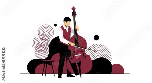 Musician Performing With Contrabass Elegant And Artistic Style For Concert Decoration
