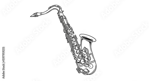 Vector Illustration of Classical Wind Instrument Saxophone-Jazz, Blues, Funk Clip Art with Contour Isolated on White