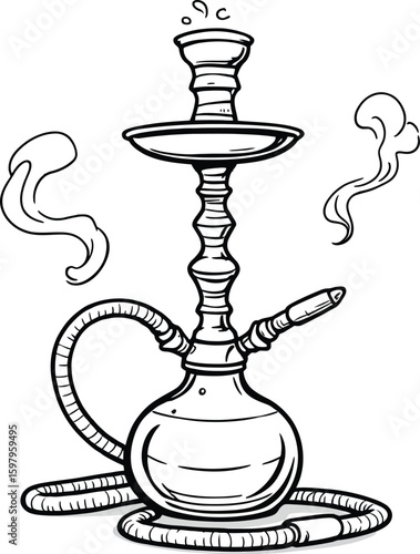 Detailed Hookah Shisha Line Art