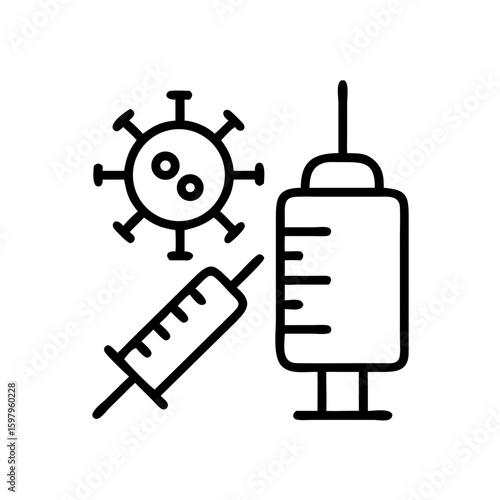 Vaccination icon with virus and syringe illustration in minimal style  