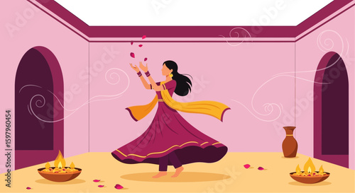 Festive Joy Celebrations With An Indian Woman Offering Petals