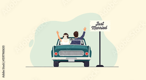 Newly Wed Couple Drives Off In Their Classic Car After Wedding