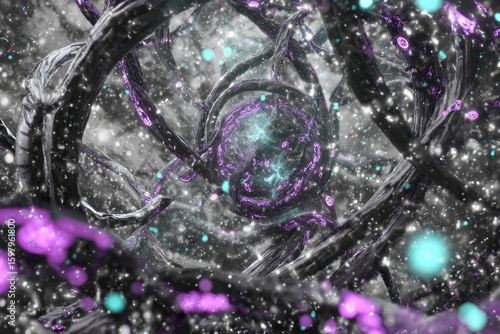 Abstract Spiral Design With Glowing Particles And Color