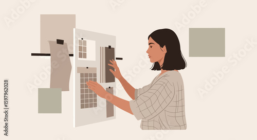 Interior Designer Creating Mood Board With Various Designs And Textures