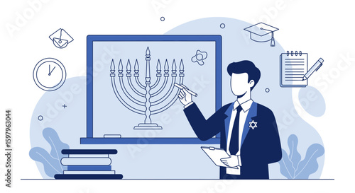 Jewish Culture Iconographic Concept Presenting Chanukah Menorah Education Element