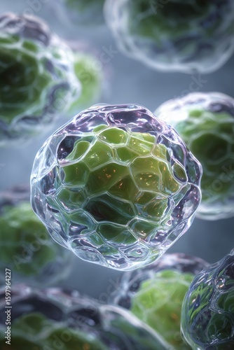 Close-up of green and clear cellular structures