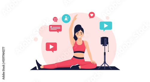 Fitness Vlogger Teaching Yoga Online Through Streaming Media Over The Internet