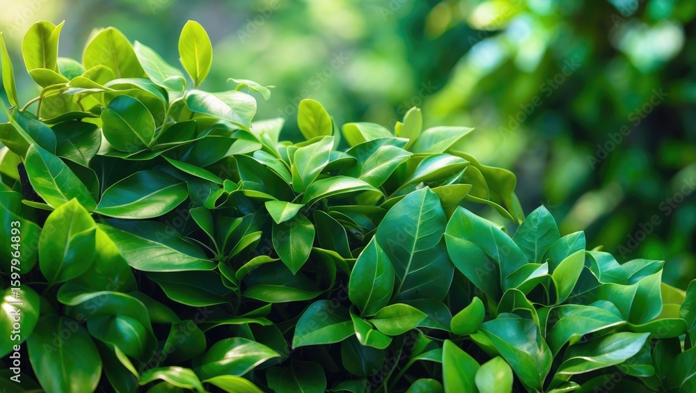 Obraz premium Vivid green leaves of a plant in a lush garden scene.
