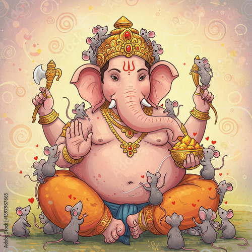 Adorable Ganesha with Mouse...