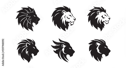 A vector icon sheet featuring a curated set of lion head logo designs with an elegant yet simple approach. 