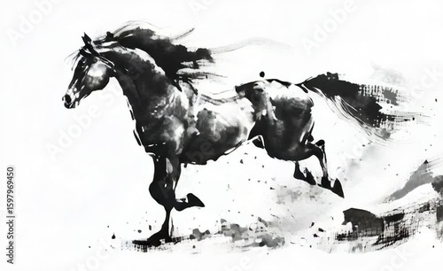 馬が走る　筆タッチイラスト