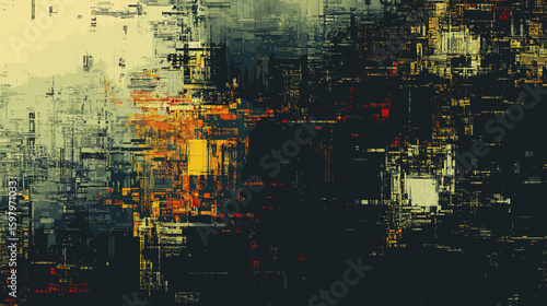 Abstract glitch vector background in dark and warm tones  