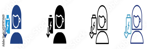 This icon effectively communicates a tired body condition or the need for energy recharging with a decreasing battery indicator.