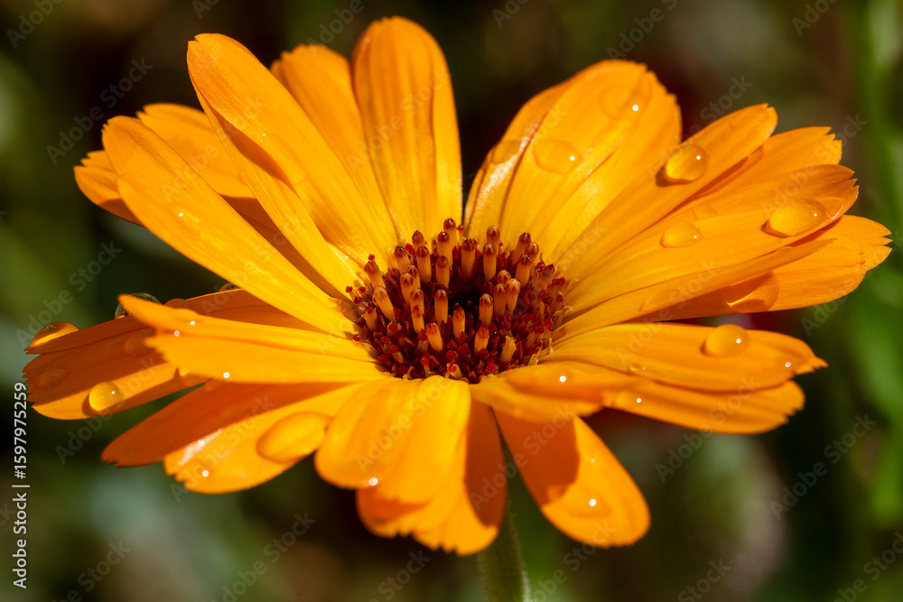 Obraz premium Marigold in strong sunshine after a shower