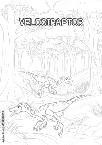 Cute Velociraptor Coloring Book 01