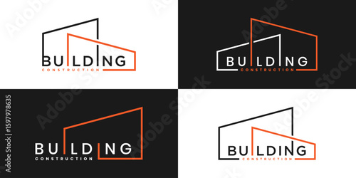 Construction company logo set with minimalist building lines