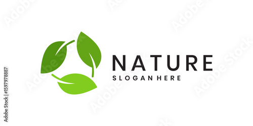 Eco-friendly nature logo design with three circular green leaves