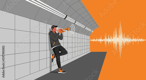 Urban Serenade Man Plays Trumpet With Soundwave Artistry in Subway Station