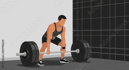 Vector Illustration Of A Man Performing Deadlift Exercise In The Gym