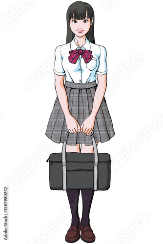 全身・直立・真正面・鞄を持つ女子高生_夏服.eps