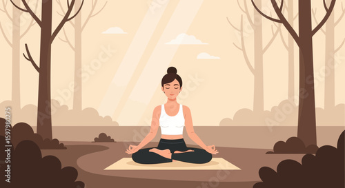 Peaceful Meditation Practice In Serene Woodland For Health And Wellbeing