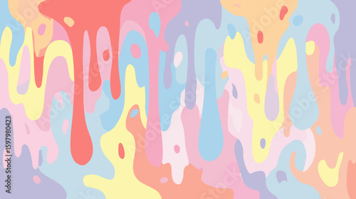 Colorful abstract design with dripping shapes in pastel tones  