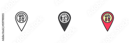 Restaurant location pin icon set in line, solid and filled outline style Free Download Restaurant location pin icon set in line, solid and filled outline style - GFXLoad
