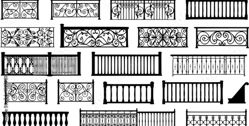 Set of vector set of Seamless illustration of different railings isolated on white. on white background