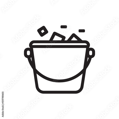 Outline Ice Bucket with Cubes: Refreshing Beverage Cooler Icon