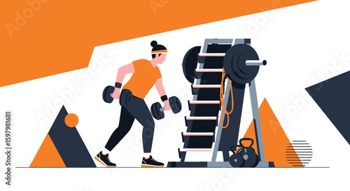 Person Lifting Dumbbells In Gym For Muscle Strength And Bodybuilding Fitness