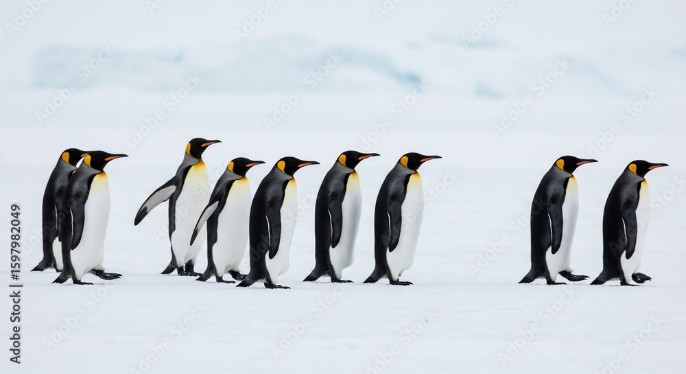 Obraz premium Penguin group walking on snow in antarctica wildlife photography