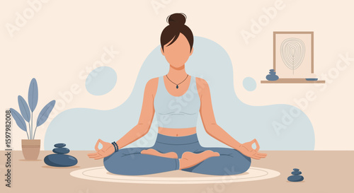 Woman Practicing Meditation For Wellness And Serenity In A Peaceful Home Environment