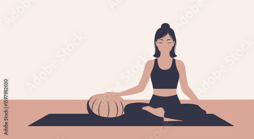 Woman Practicing Meditation Poses Promoting Mindfulness On Her Yoga Mat