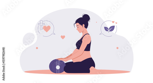 Pregnant Woman Meditating And Practicing Yoga Exercise For Healthcare Wellness