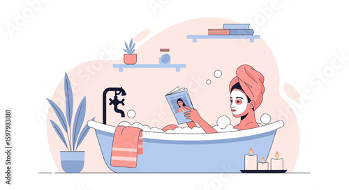 Serene Bathing Ritual: Woman Indulging in Relaxation and Self-Care At Home