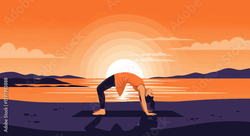 Woman Practicing Yoga At Sunset For Strength And Mindfulness