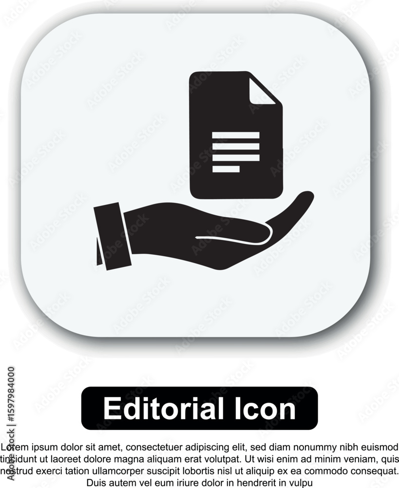A hand holding a document, a vector icon symbolizing information access and document service A hand holding a document, a vector icon symbolizing information access and document service