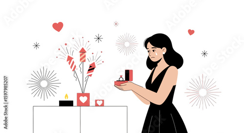 Rejected Proposal Woman With A Ring In Her Hand At A Celebration Party