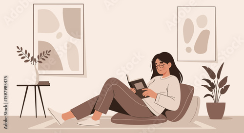 Relaxed Reading At Home Indoor Leisurely Pursuit And Tranquil Domestic Scene